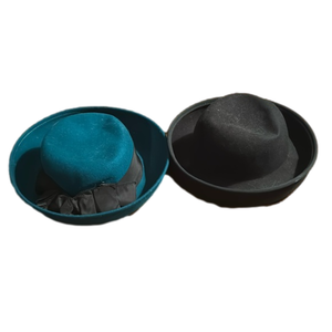 🌿Pair of one black and one dark green with black ribbon felt hats / Bollman🌿